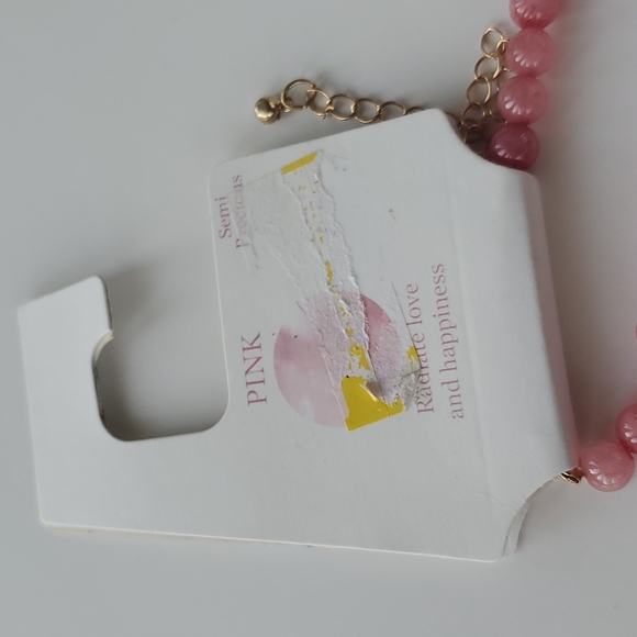 Pink Radiate Love and Happiness Semi Precious Long Adjustable Necklace w Tassel - Picture 2 of 5